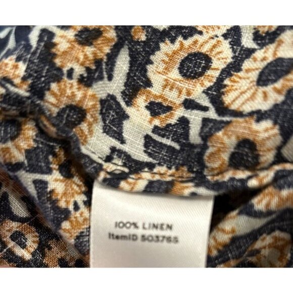LL Bean Signature Linen Top Womens Size Large Floral Tie Front Brown Black - Picture 8 of 8